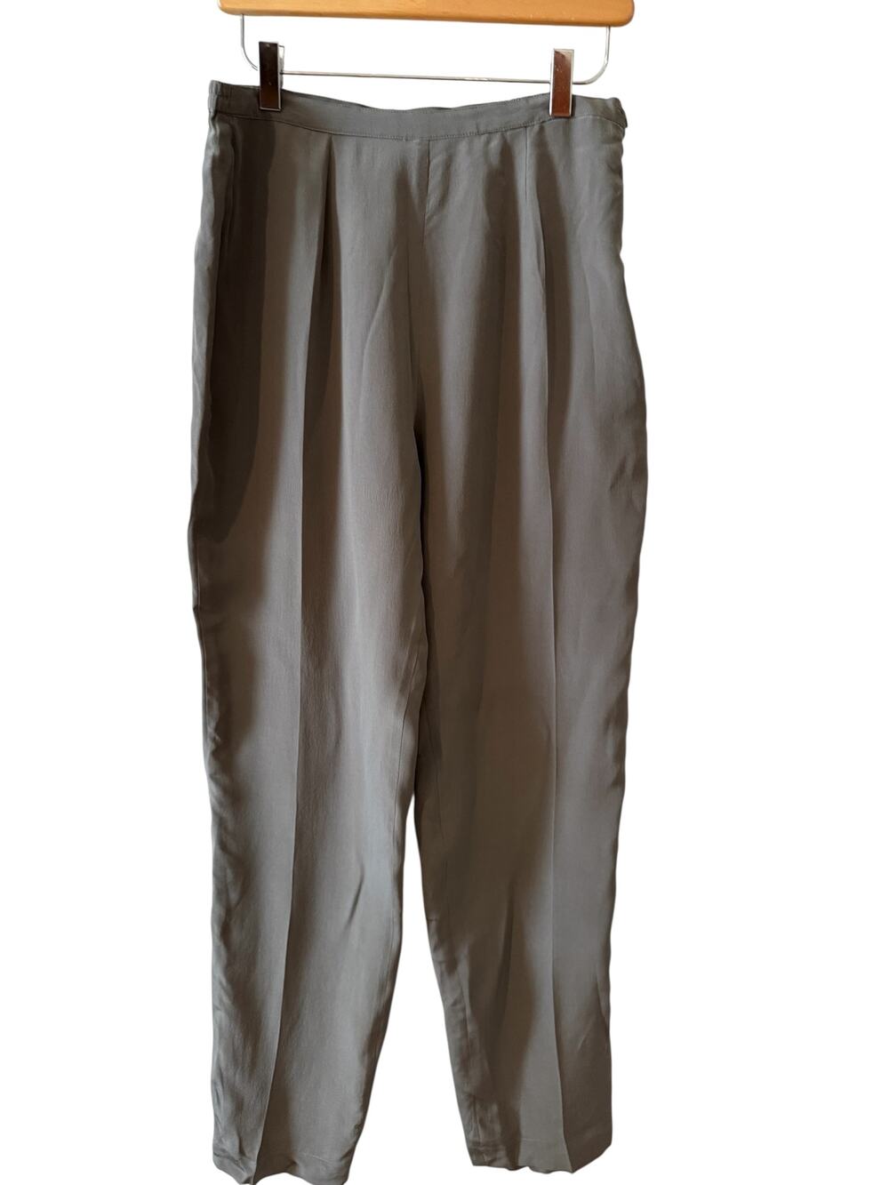 Silk High Waisted Tapered Leg Pants Soft Olive Green S